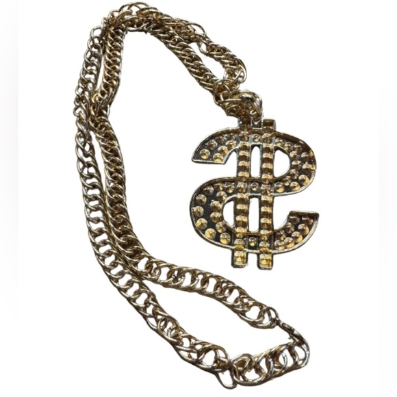 Gold and Silver Dollar Sign Pendant Necklace - Picture 2 of 2